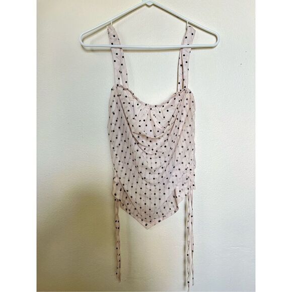 CREAM POLKA DOT RUCHED corset COWL CAMI zip tank top prettYLITTLEthing NWT 6 S - Picture 2 of 10